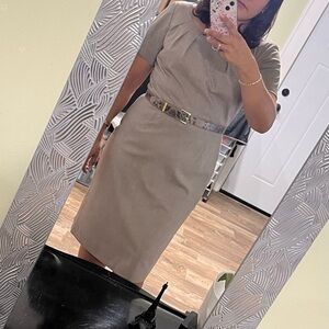 Alex Marie Taupe Belted Midi Dress